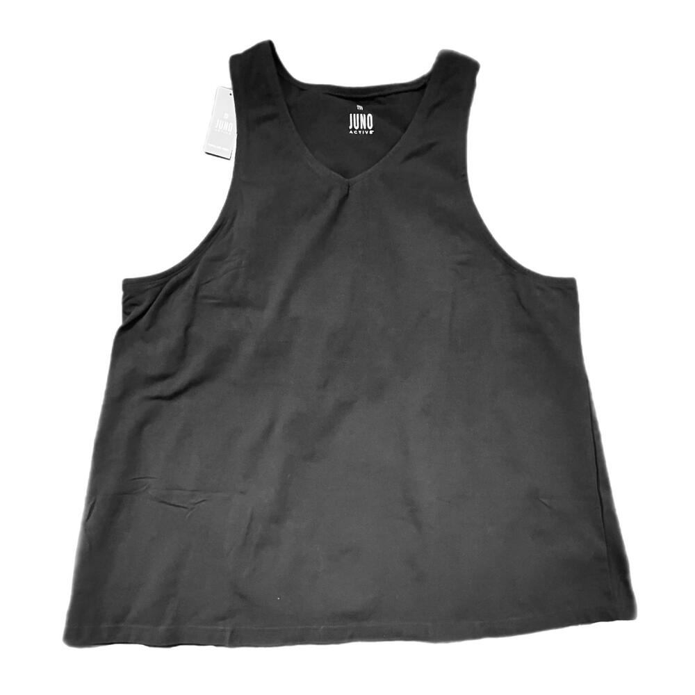 Juno Active‎ Tank Top Black Built-in Shelf Bra V-Neck Racerback 6X